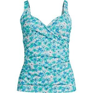 Land’s End Plus V neck wrap plus size turquoise aqua floral tankini Various